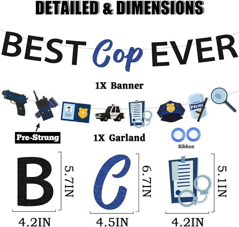 Police Theme Party Decorations Banner - Pre-strung Best Cop Ever Decoration with Banner Garland for Cop, Police Party Supplies for Birthday Graduation Promotion Retirement Anniversary Celebration in Saudi Arabia