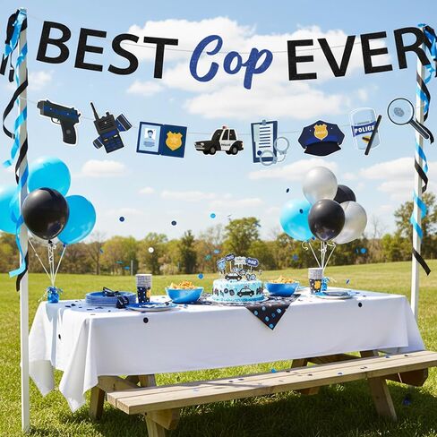 Police Theme Party Decorations Banner - Pre-strung Best Cop Ever Decoration with Banner Garland for Cop, Police Party Supplies for Birthday Graduation Promotion Retirement Anniversary Celebration in Saudi Arabia