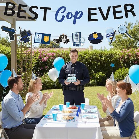 Police Theme Party Decorations Banner - Pre-strung Best Cop Ever Decoration with Banner Garland for Cop, Police Party Supplies for Birthday Graduation Promotion Retirement Anniversary Celebration in Saudi Arabia