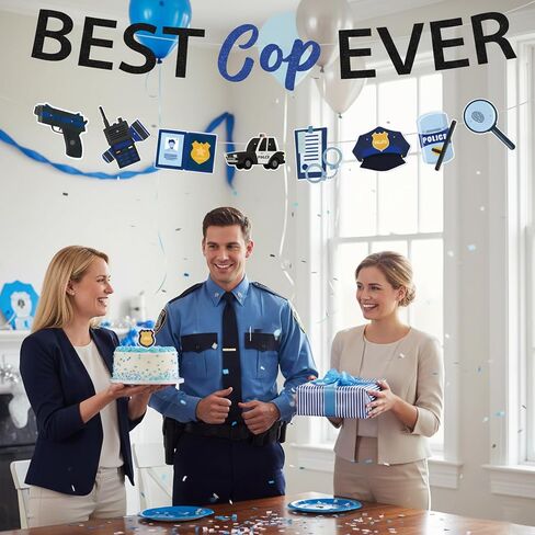 Police Theme Party Decorations Banner - Pre-strung Best Cop Ever Decoration with Banner Garland for Cop, Police Party Supplies for Birthday Graduation Promotion Retirement Anniversary Celebration in Saudi Arabia
