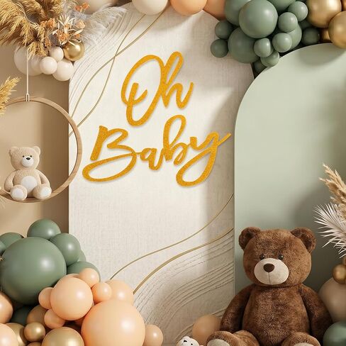 Oh Baby Sign for Baby Shower Backdrop - Gold Glitter Felt OH BABY Letters Banner for Gender Reveal, Boy or Girl 1st Birthday Party, Photo Booth Props & Nursery Wall Decor (Gold) in Kuwait