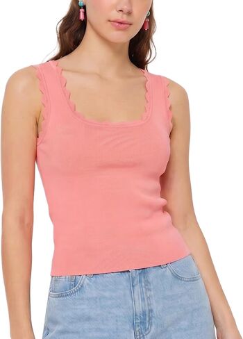 Womens Scoop Neck Tank Tops Summer Sleeveless Ricrac Trim Shirts Lightweight Blouses for Workout Vacation Going Out in Saudi Arabia
