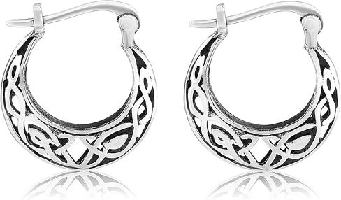 MIMI Sterling Silver Oxidized Irish Celtic Knot Filigree Round Hoop Earrings in Saudi Arabia