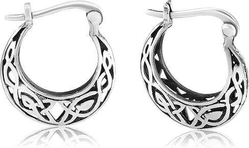 MIMI Sterling Silver Oxidized Irish Celtic Knot Filigree Round Hoop Earrings in Saudi Arabia