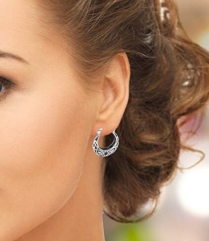 MIMI Sterling Silver Oxidized Irish Celtic Knot Filigree Round Hoop Earrings in Saudi Arabia