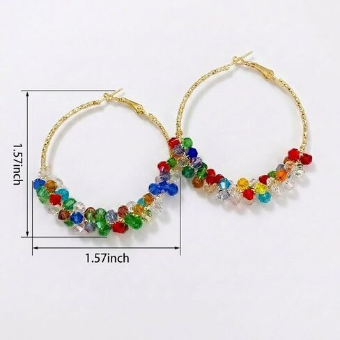 Rainbow Beaded Hoop Earrings for Women Multi Color Sparkle Crystal Glass Bead Jewelry Boho Style in Kuwait