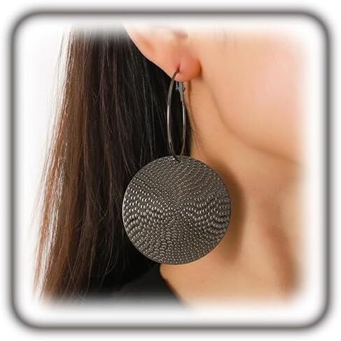Boho Large Hoop Earrings for Women Oversized Chunky Coin Dangle Earring Hammered Big Disc Loop Earrings Trendy Party Jewelry Accessories Gifts in Saudi Arabia