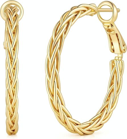 Gold Earrings for Women 14K Gold Hoop Earrings for Women Gold Hoops Earring for Womens Hoops Twisted Design with Contemporary Fashion with Timeless Appeal Hoop Earring for Womens 30mm in Saudi Arabia