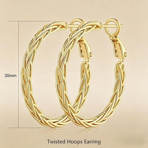 Gold Earrings for Women 14K Gold Hoop Earrings for Women Gold Hoops Earring for Womens Hoops Twisted Design with Contemporary Fashion with Timeless Appeal Hoop Earring for Womens 30mm in Saudi Arabia