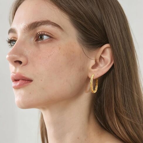 Gold Earrings for Women 14K Gold Hoop Earrings for Women Gold Hoops Earring for Womens Hoops Twisted Design with Contemporary Fashion with Timeless Appeal Hoop Earring for Womens 30mm in Saudi Arabia