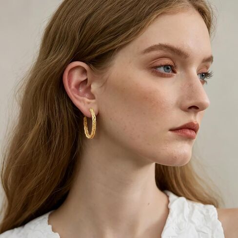 Gold Earrings for Women 14K Gold Hoop Earrings for Women Gold Hoops Earring for Womens Hoops Twisted Design with Contemporary Fashion with Timeless Appeal Hoop Earring for Womens 30mm in Saudi Arabia