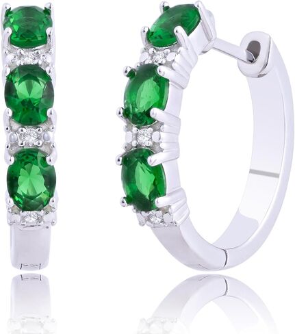 925 Sterling Silver Diamond Gemstone Hoop Earrings | Birthstone Round Hoop Earrings for Women with Real Diamonds | Hypoallergenic 20MM Sapphire Ruby or Emerald Birthstone Earrings by MAX + STONE in Kuwait
