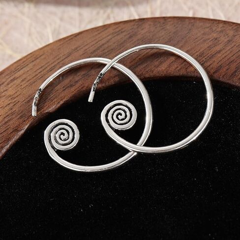 Vintage Boho Style Copper Handmade Spiral Hoop Earrings for Women - Minimalist Hypoallergenic Jewelry in Kuwait