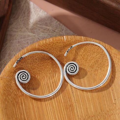 Vintage Boho Style Copper Handmade Spiral Hoop Earrings for Women - Minimalist Hypoallergenic Jewelry in Kuwait
