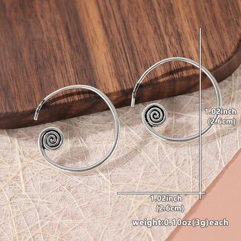 Vintage Boho Style Copper Handmade Spiral Hoop Earrings for Women - Minimalist Hypoallergenic Jewelry in Kuwait