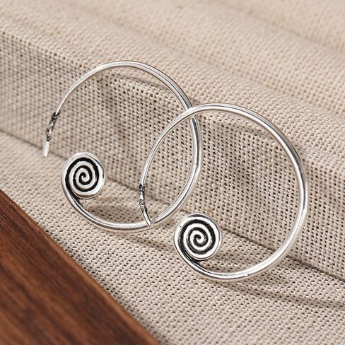 Vintage Boho Style Copper Handmade Spiral Hoop Earrings for Women - Minimalist Hypoallergenic Jewelry in Kuwait