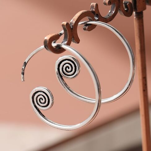 Vintage Boho Style Copper Handmade Spiral Hoop Earrings for Women - Minimalist Hypoallergenic Jewelry in Kuwait