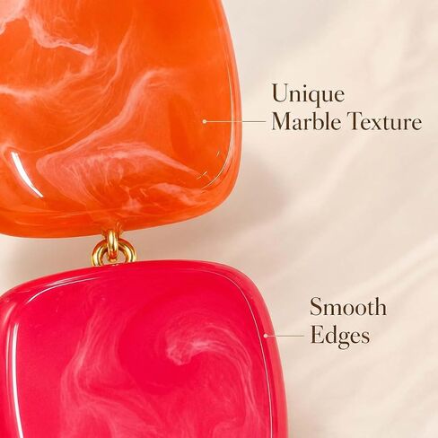 Chunky Statement Resin Earrings for Women, Contrasting Two-Tone Square Earrings, Colorful Boho Beach and Seaside Earrings (Red+Orange Blocks) in Saudi Arabia