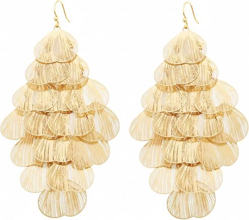 Lightweight Filigree Leaf Flower Petal Dangle Earrings for Women,Floral Statement Chanderlier Long Drop Earrings for Women in Saudi Arabia