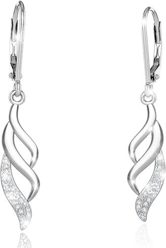 Hypoallergenic Silver Leverback Earrings for Women, Sparkly Teardrop Dangle Earrings, Lightweight, Tarnish-Resistant, Nickel-Free, Perfect for Work, Parties & Gifts in Saudi Arabia