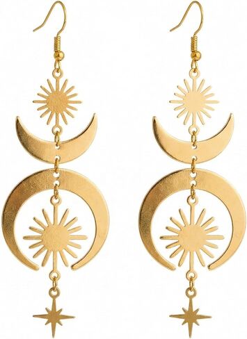 Celestial Earrings Gold Sun Moon Star for Women Boho Dangle Gothic Unique Fashion Accessory in Saudi Arabia