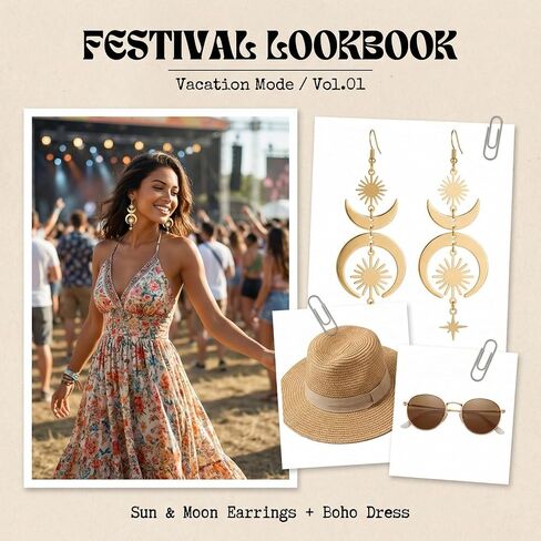 Celestial Earrings Gold Sun Moon Star for Women Boho Dangle Gothic Unique Fashion Accessory in Saudi Arabia