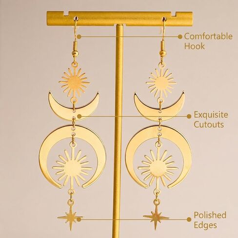 Celestial Earrings Gold Sun Moon Star for Women Boho Dangle Gothic Unique Fashion Accessory in Saudi Arabia
