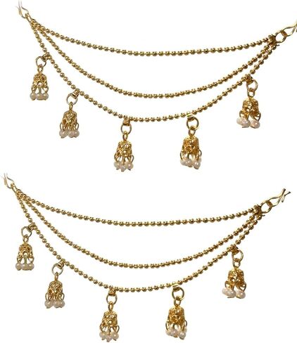 Indian Gold Pearl Kaan Chain for Earrings Ethnic Tradiitonal Kaan Chain Ghungroo for Dangle Earrings Jewelry for Women Birthday Gifts in Saudi Arabia