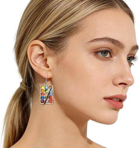Watercolor Paint Box Paintbrush Earring,Acrylic Artistic Dangle Earring | Artistic Handmade Earrings,Unique Art Teacher Appreciation Gift.Funky Lightweight Jewelry for Artists,Painters,Craft Lovers in Saudi Arabia
