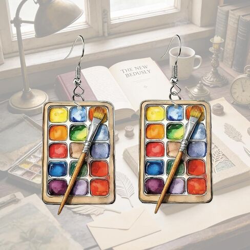 Watercolor Paint Box Paintbrush Earring,Acrylic Artistic Dangle Earring | Artistic Handmade Earrings,Unique Art Teacher Appreciation Gift.Funky Lightweight Jewelry for Artists,Painters,Craft Lovers in Saudi Arabia
