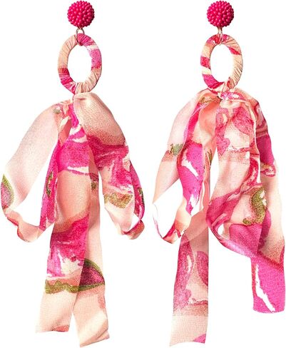 Bohemian Handmade Fabric Ribbon Bow Geometry Dangle Drop Earrings Boho Long Big Flower Stud Earrings For Women in Saudi Arabia