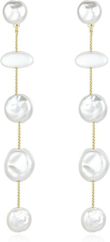 Statement Pearl Drop Earrings,Long Drop Baroque White Pearls Jewelry Gift for Women in Saudi Arabia