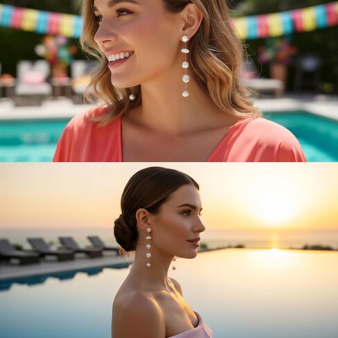Statement Pearl Drop Earrings,Long Drop Baroque White Pearls Jewelry Gift for Women in Saudi Arabia