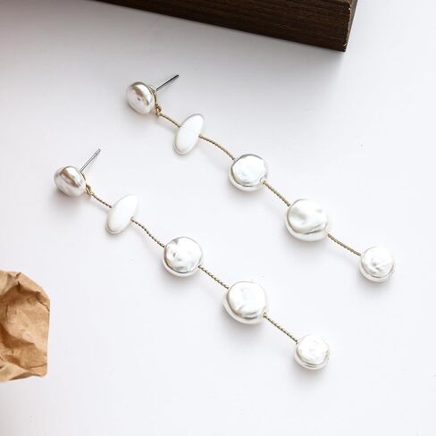 Statement Pearl Drop Earrings,Long Drop Baroque White Pearls Jewelry Gift for Women in Saudi Arabia