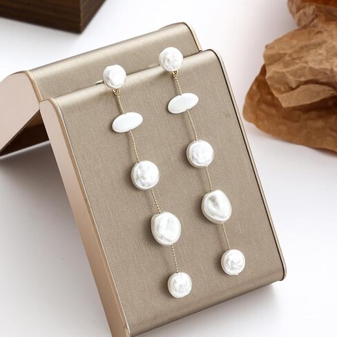 Statement Pearl Drop Earrings,Long Drop Baroque White Pearls Jewelry Gift for Women in Saudi Arabia