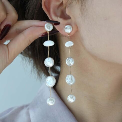 Statement Pearl Drop Earrings,Long Drop Baroque White Pearls Jewelry Gift for Women in Saudi Arabia