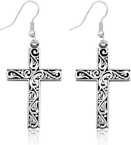 Sterling Silver Drop Dangle Earring, Cross Earring, Filigree French Wire Earring, Earrings for Women, Trendy Jewelry Gifts in Saudi Arabia
