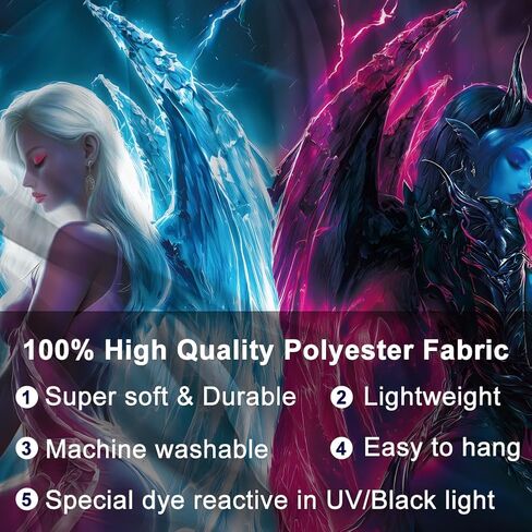WEBEEDY Blacklight Angels and Demons نسيج جداري بالأشعة فوق البنفسجية يتوهج في الظلام ملصق جناح الملاك خلفية مخدر نسيج جدار ديكور لديكور غرفة المعيشة في الهالوين، 150 × 130 سم / 59 × 51 بوصة in Kuwait