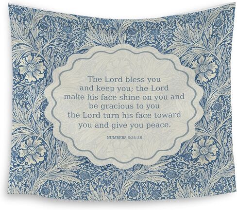 HUGANE Blue Floral Christian Tapestry, Numbers 6:24-26 Bible Verse Wall Tapestries, Vintage Botanical Religious Blessing Hanging Wall Decor for Home Bedroom Living Room, 50x60 Inch in Kuwait