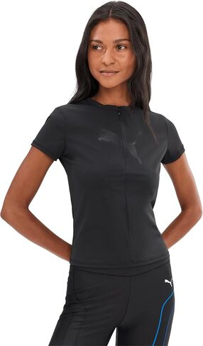 سترة نسائية من PUMA Dare to Slim Warp Knit Graphic برقبة دائرية نصف سحاب كاجوال - أسود in Kuwait