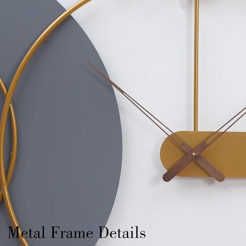 Modern Wall Clock with Black and Gold Design, Large Round Metal Clock, Contemporary Minimalist Decor for Living Room, Office (Black, Gray, and Gold, 27.5" X 43.3" in) in Saudi Arabia