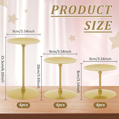 12Pcs Pillar Candle Holders Bulks, Metal Pillar Candle Stand Gold Iron Plate Table Centerpieces Indoor Decoration for Mother's Day Wedding Party Dinner Home Decor Housewarming, 3 Sizes in Saudi Arabia