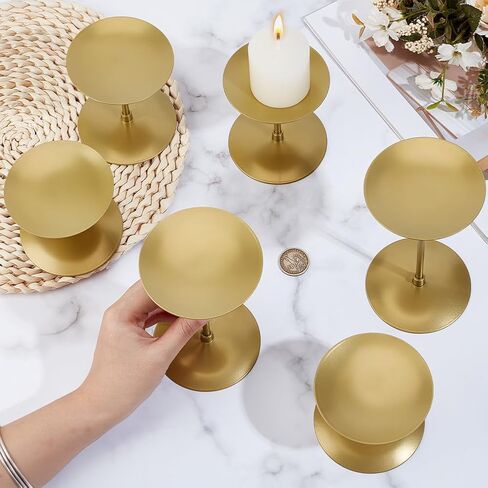 12Pcs Pillar Candle Holders Bulks, Metal Pillar Candle Stand Gold Iron Plate Table Centerpieces Indoor Decoration for Mother's Day Wedding Party Dinner Home Decor Housewarming, 3 Sizes in Saudi Arabia