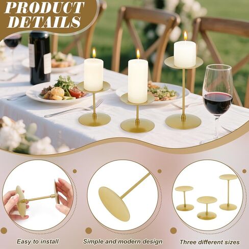 12Pcs Pillar Candle Holders Bulks, Metal Pillar Candle Stand Gold Iron Plate Table Centerpieces Indoor Decoration for Mother's Day Wedding Party Dinner Home Decor Housewarming, 3 Sizes in Saudi Arabia
