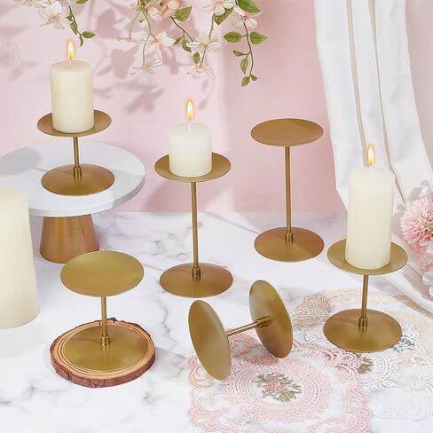 12Pcs Pillar Candle Holders Bulks, Metal Pillar Candle Stand Gold Iron Plate Table Centerpieces Indoor Decoration for Mother's Day Wedding Party Dinner Home Decor Housewarming, 3 Sizes in Saudi Arabia