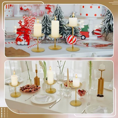 12Pcs Pillar Candle Holders Bulks, Metal Pillar Candle Stand Gold Iron Plate Table Centerpieces Indoor Decoration for Mother's Day Wedding Party Dinner Home Decor Housewarming, 3 Sizes in Saudi Arabia