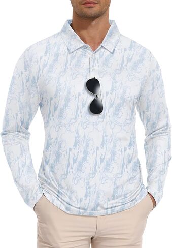 SWISSWELL Long Sleeve Polo Shirts for Men UPF 50+ Sun Protection Performance Print Patterns Collared Golf Polos Casual in Kuwait