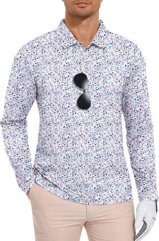 SWISSWELL Long Sleeve Polo Shirts for Men UPF 50+ Sun Protection Performance Print Patterns Collared Golf Polos Casual in Kuwait