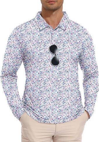 SWISSWELL Long Sleeve Polo Shirts for Men UPF 50+ Sun Protection Performance Print Patterns Collared Golf Polos Casual in Kuwait