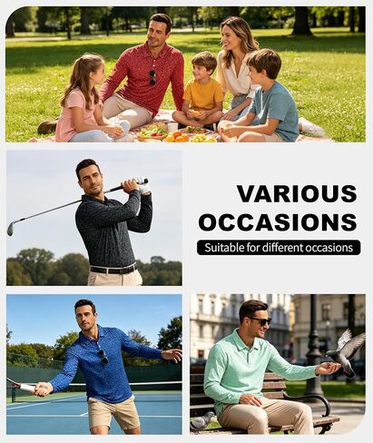 SWISSWELL Long Sleeve Polo Shirts for Men UPF 50+ Sun Protection Performance Print Patterns Collared Golf Polos Casual in Kuwait